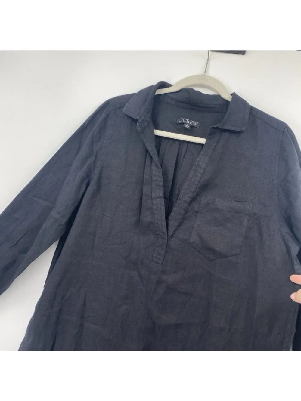 J. Crew Size M Black Popover 100% Linen Shirtdress Tunic Midi Dress Coastal
